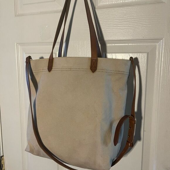 Madewell Canvas khaki Medium Transport Tote with leather tan straps - Picture 1 of 9